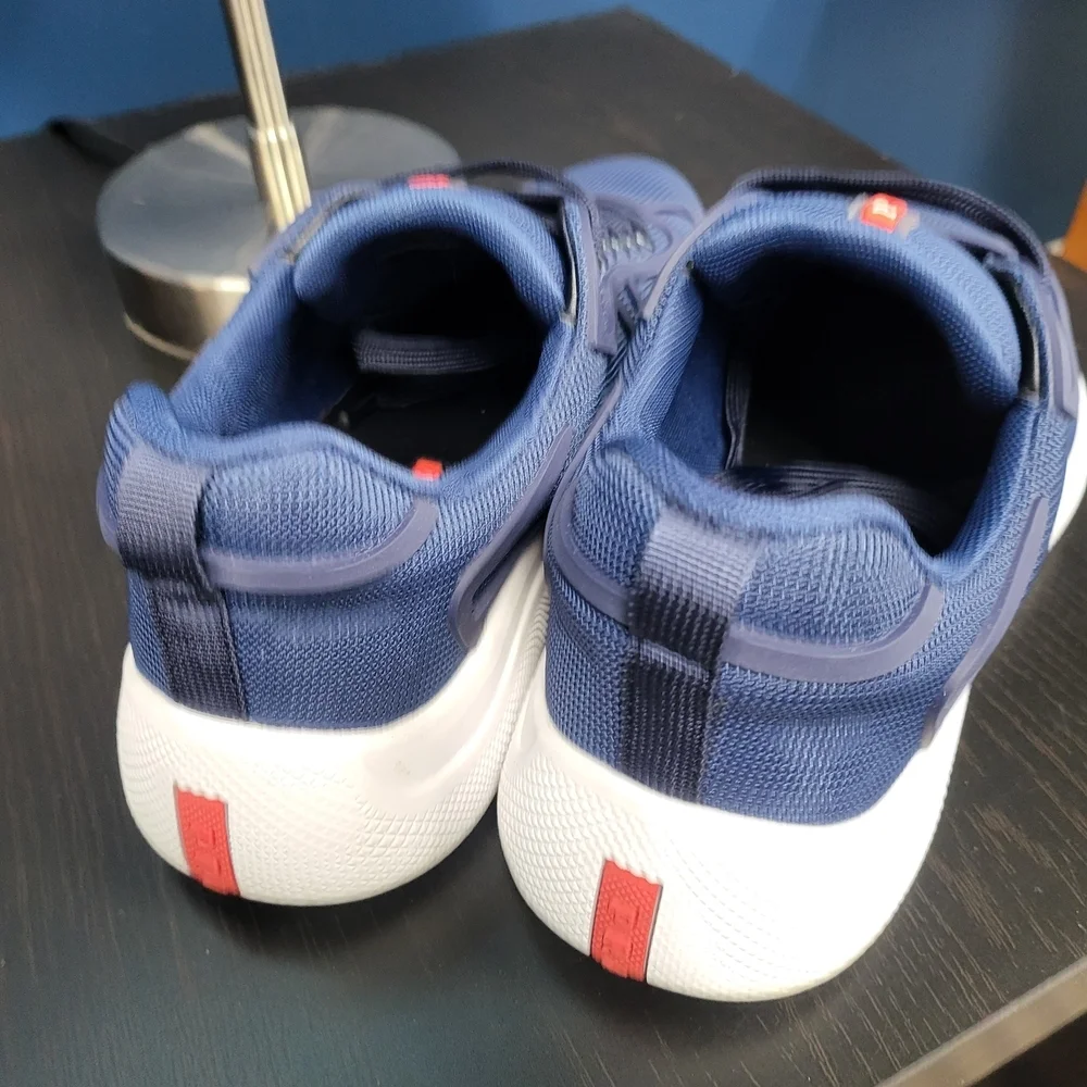 Prada Americas Cup Rubber-Trimmed Mesh Sneakers Blue/white..Size 40